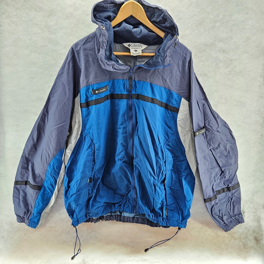 Columbia Sportswear Co Mens XXL Blue Gray Lightweight Packable Hooded‎ Jacket